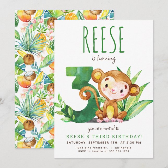 Safari Mackey Terceiro Convite de Aniversário (Frente/Verso)