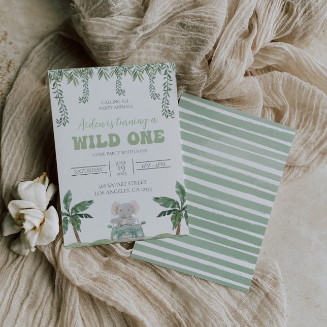 Safari Primeiro Aniversário Convite Suave Verde (Criador carregado)