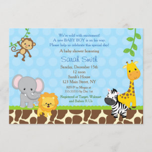 Safari Selgle Animal Bebê Convites Rapazes