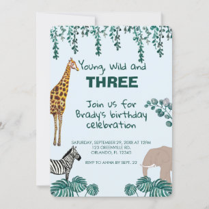 Safari Selgle Animal Terceiro Convite de Aniversár