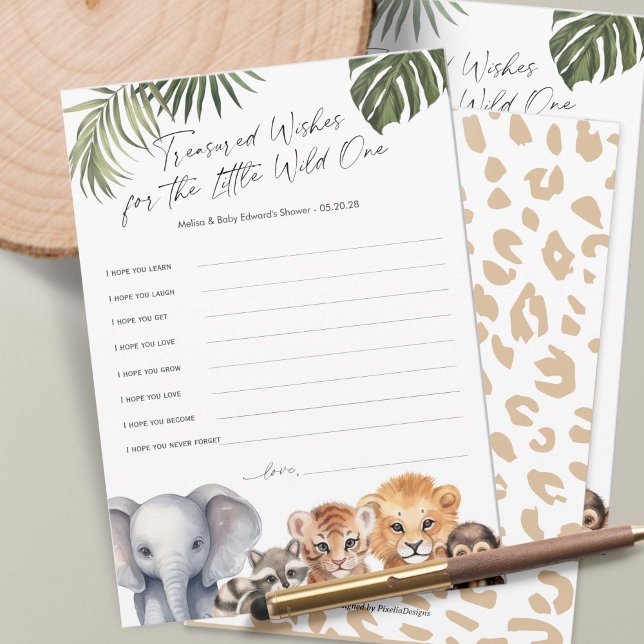 Safari Wild One Themed Baby Boy quer cartão (Baby Boy Shower wishes for baby cards, Wild One Safari Animals Themed Baby Shower.)
