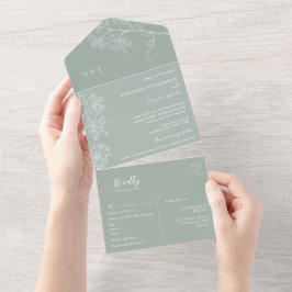 Sage Botânico verde tudo em um Convite de casament