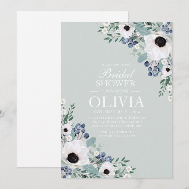 Sage branco de anêmona de convite Branca verde (Frente/Verso)