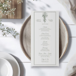 Sage Gray Toile de Jouy Wedding Menu Card