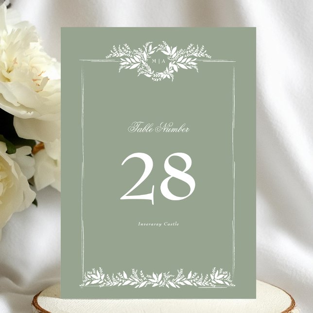 Sage Green 5 x 7 Leafath Framed Table Number (Criador carregado)