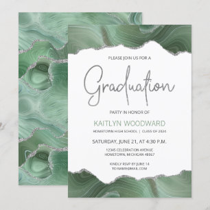 Sage Green Agate Silver Festa de formatura Convide