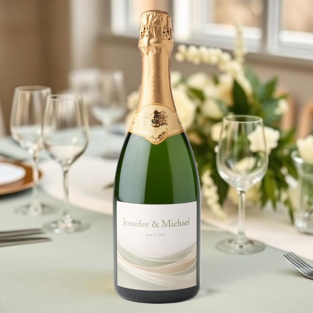 Sage Green and Ivory Wedding (Sage Green and Ivory Wedding Sparkling Wine Label )