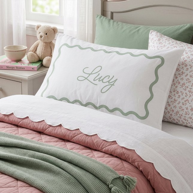 Sage Green and White Wavy Scallop Frame Monogram (Criador carregado)