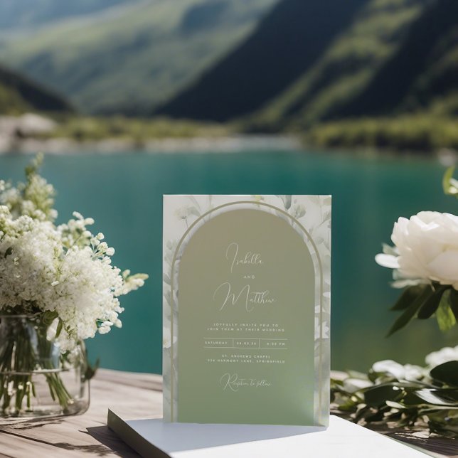 Sage Green Archway Convite Floral (Sage Green Wedding invitation at the lake)