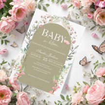 Sage Green Baby Bloom Chá de fraldas Convite