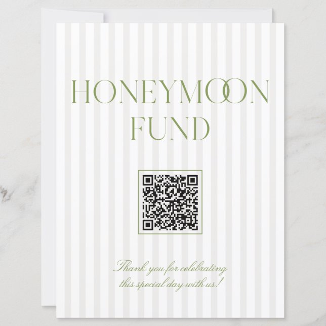 Sage Green & Beige Honeymoon Fund QR Code Sign (Frente)