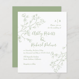 Sage green blossomes QR code convite para casament