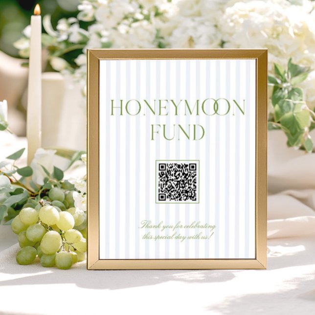 Sage Green & Blue Honeymoon Fund QR Code Sign (Criador carregado)