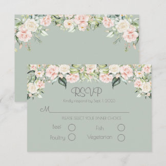 Sage Green Blush Floral Elegant Weddim RSVP