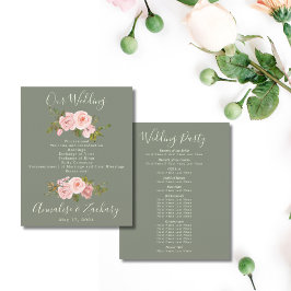 Sage Green & Blush Pink Floral Weding Program