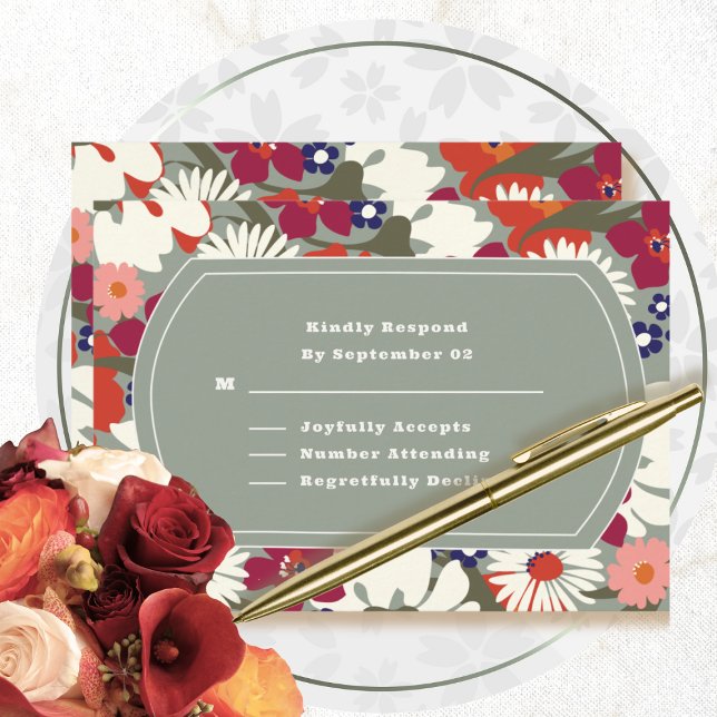 Sage Green Boho Chic Floral Modern Wedding RSVP (Criador carregado)