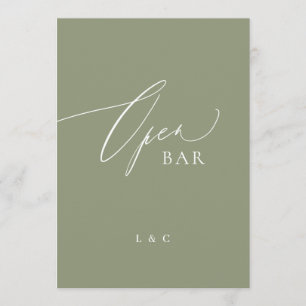 Sage Green Calliografia 5 x 7 Sinal de Bar Aberto