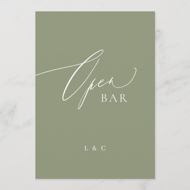 Sage Green Calliografia 5 x 7 Sinal de Bar Aberto  (Frente)