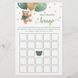 Sage Green Chá de fraldas Bingo Game Teddy Bear