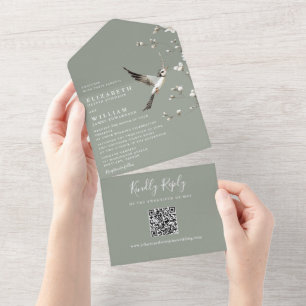 Sage Green Chinoiserie Floral Código QR Casamento