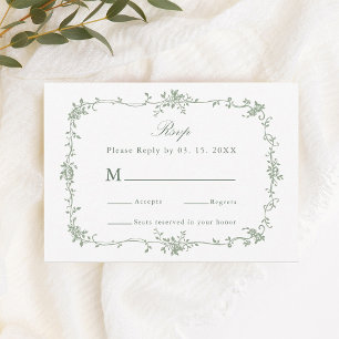 Sage Green Classic Floral Frame Weding RSVP