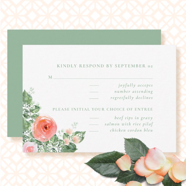 Sage Green Coral Watercolor Casamento Floral RSVP (Criador carregado)