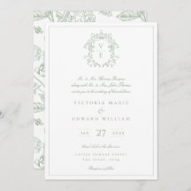 Sage Green Crest Monograma Convite de Casamento