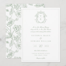 Sage Green Crest Monograma Convite de Casamento