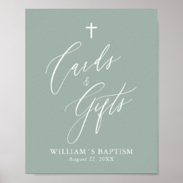 Sage Green Cross Boy Baptism Cards & Gifts Poster