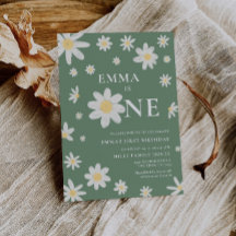 Sage Green Daisy Primeiro Convite de primeiro aniv