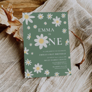 Sage Green Daisy Primeiro Convite de primeiro aniv