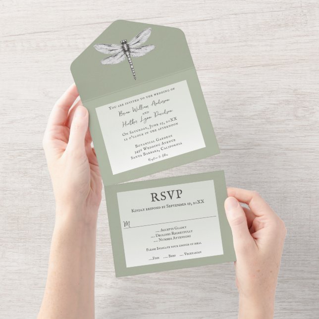 Sage Green Dragonfly Wedding (Tearaway)