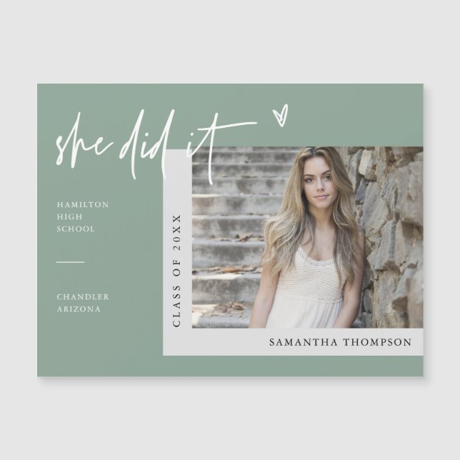 Sage Green Ela Fez Isso Graduando Foto Magnet (Frente)