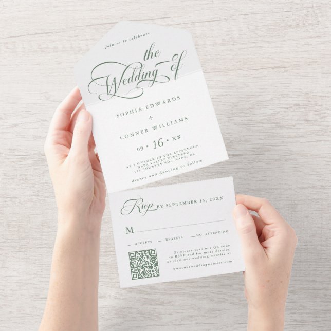 Sage Green Elegant Charm Script Wedding (Tearaway)