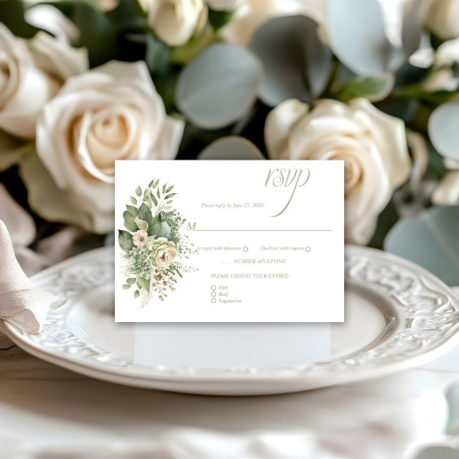 Sage Green Eucalyptus Botanical Floral RSVP | (Criador carregado)