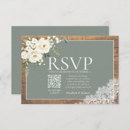 Sage Green Eucalyptus Lace Wood Weding QR RSVP