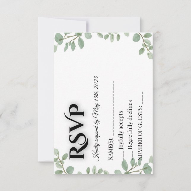 Sage Green Eucalyptus Wedding RSVP Card (Frente)