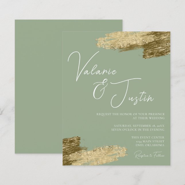 Sage Green Faux Gold Foil Invitation (Frente/Verso)