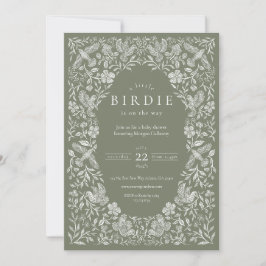 Sage Green Floral Birdie Chá de fraldas Convite