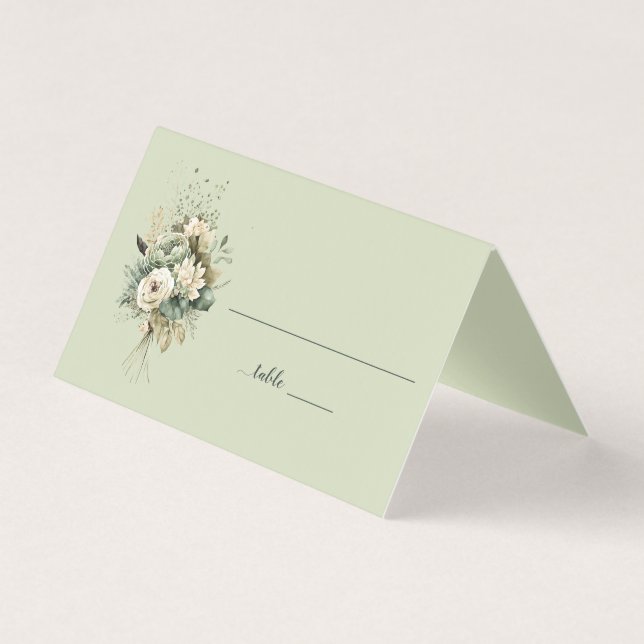 Sage Green Floral Botanical Wedding | Place Card (Frente)