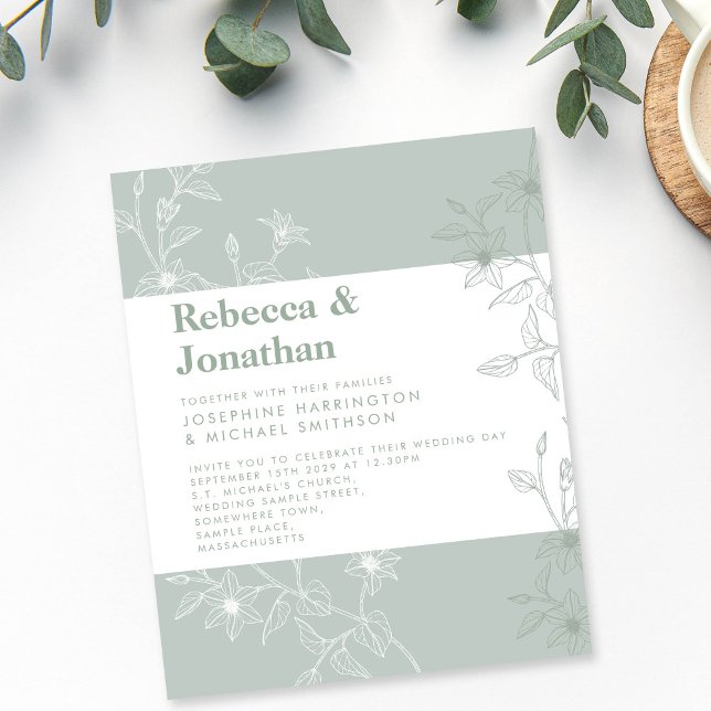 Sage Green Floral Budget Paper Convite De Casament (Criador carregado)