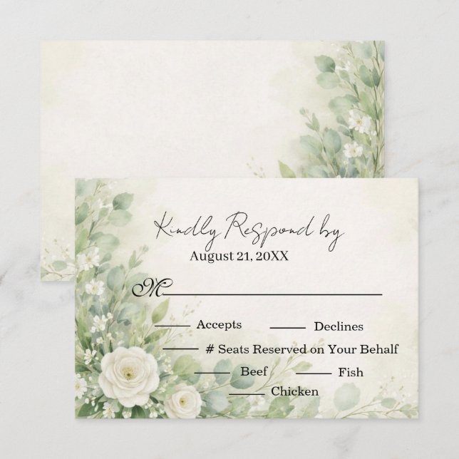 Sage Green floral Christian Wedding RSVP card (Frente/Verso)