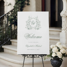 Sage Green Floral Crest Monograma Casamento Legant