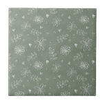 Sage Green Floral Farmhouse Azulejo cerâmico<br><div class="desc">Simples mão desenhou flores brancas e folhas em um campo de uma fazenda verde. 100% de satisfação do cliente com o "Zazzle" todos os dias.</div>