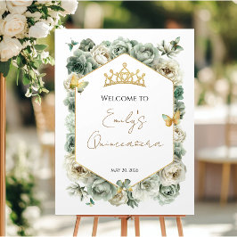 Sage Green Floral Quinceañera Welcome Sign