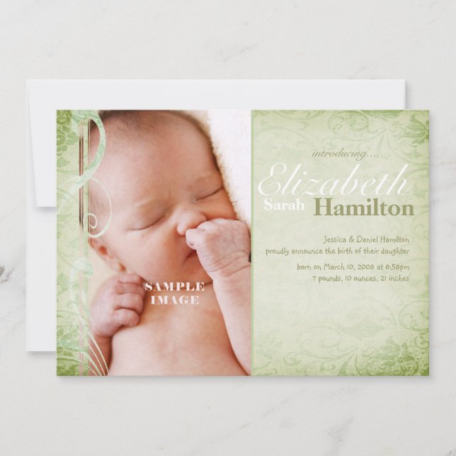 Sage Green Gender Neutral Baby Birth Anúncio (Frente)