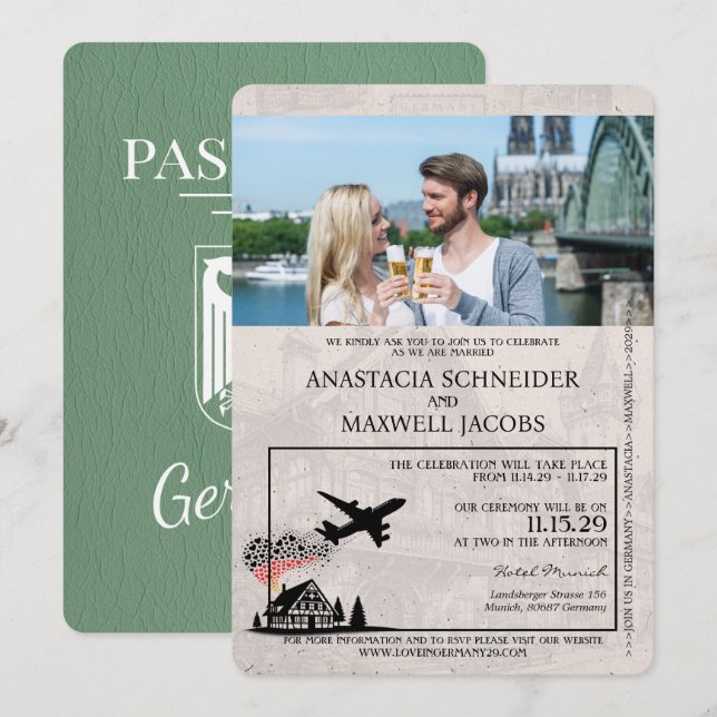 Sage Green Germany Passaporte Convite Para Casamen (Frente/Verso)