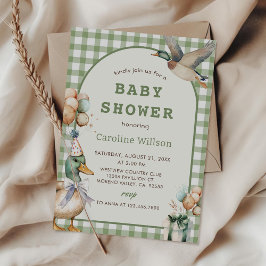 Sage Green Gingham Duck Chá de fraldas Convite