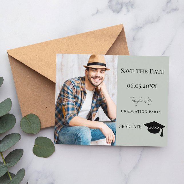 Sage Green Graduation Party Save the Date card (Criador carregado)