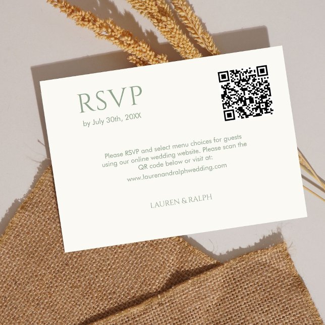 Sage Green & Ivory Casal Monograma QR Wedding RSVP (Criador carregado)